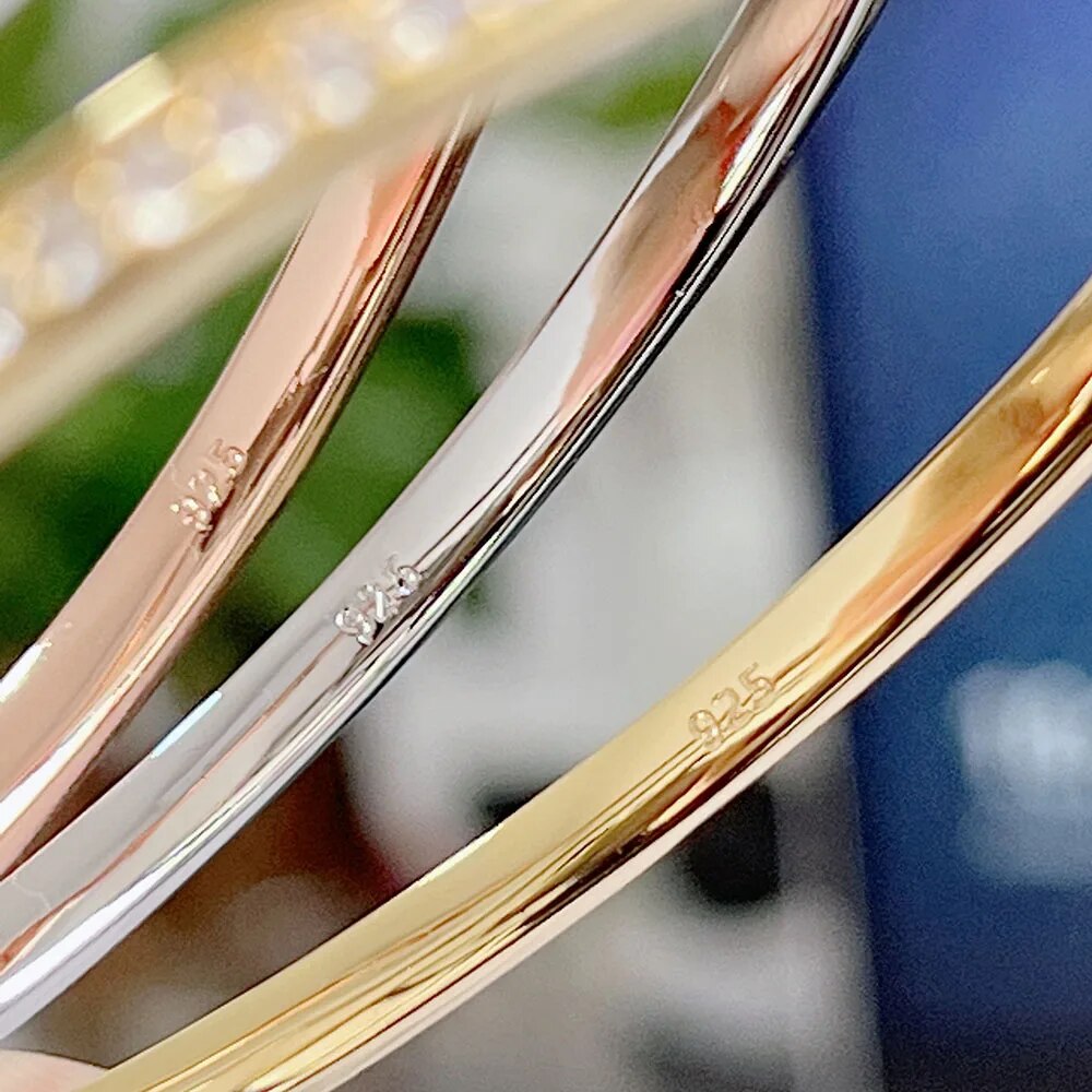 Top Quality Pure 925 Sterling Silver Jewelry For Women Gold Bangle Diamond Bang image 4