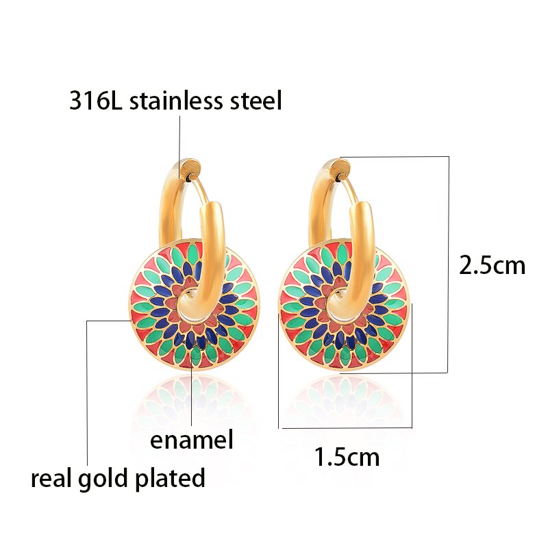SINLEERY Colorful Enamel 316L Stainless Steel Gold Color Hoop Earrings For Wome image 11