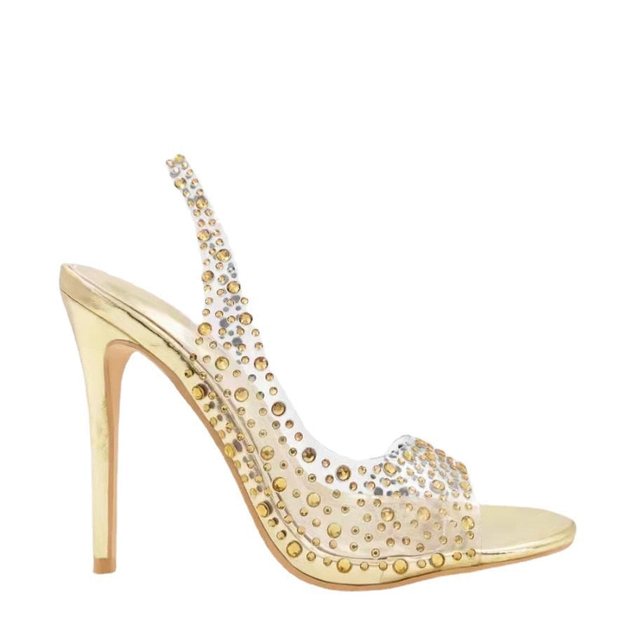 Golden Silver Rhinestone PVC Transparent Women Sandals Pumps Shoes image 3