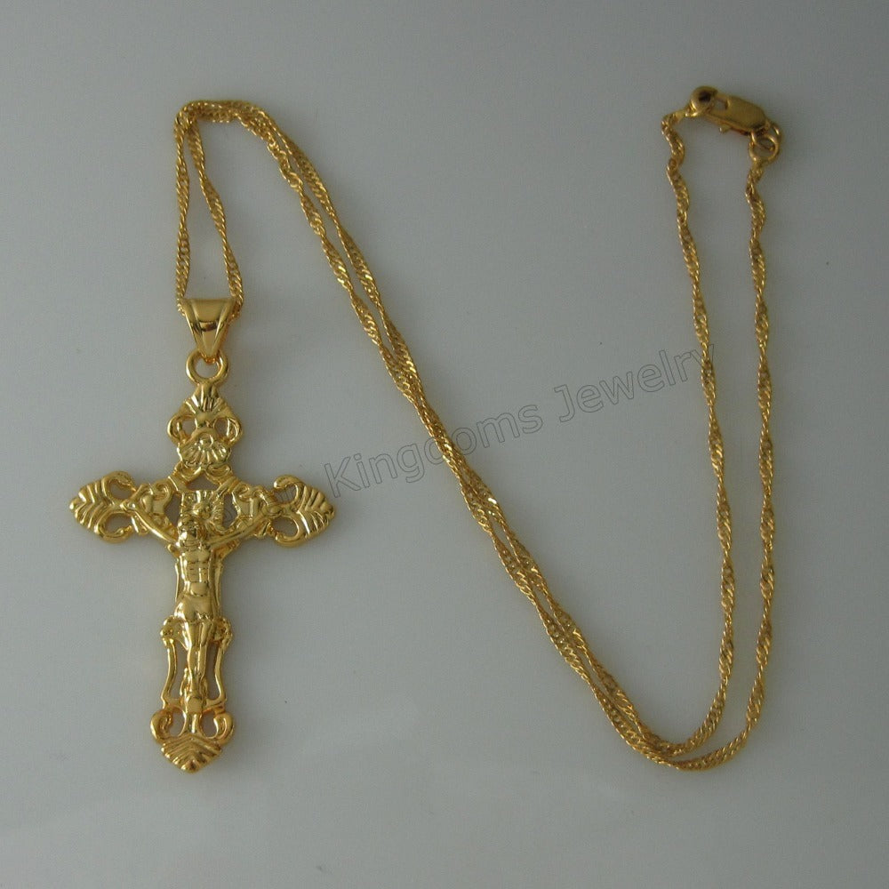 GOLD COLOR JESUS CROSS PENDANT Christ Redeemer christian catholic 18INCH or 24I image 6