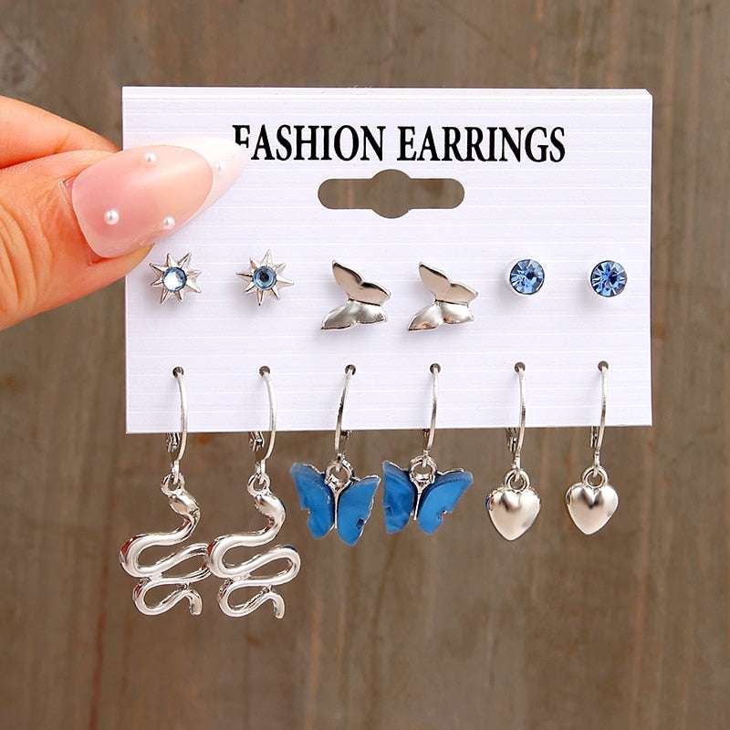 Boho Resin Colorful Earrings Set For Women Pearl Butterfly Gold Color Metal Cir image 12