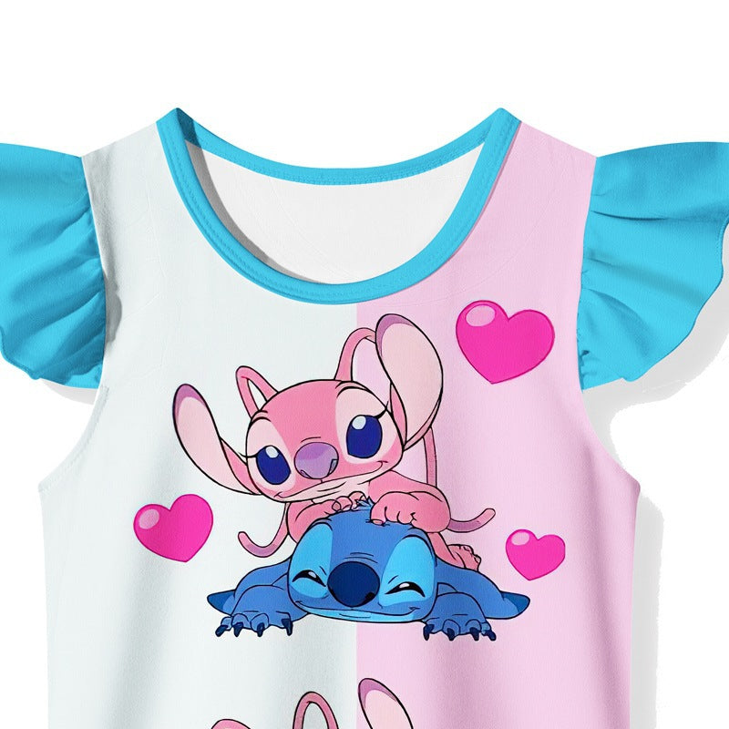 Disney Baby Girls Dress Cute Stitch Printed Children's Casual Dresses Kids Girl image 2