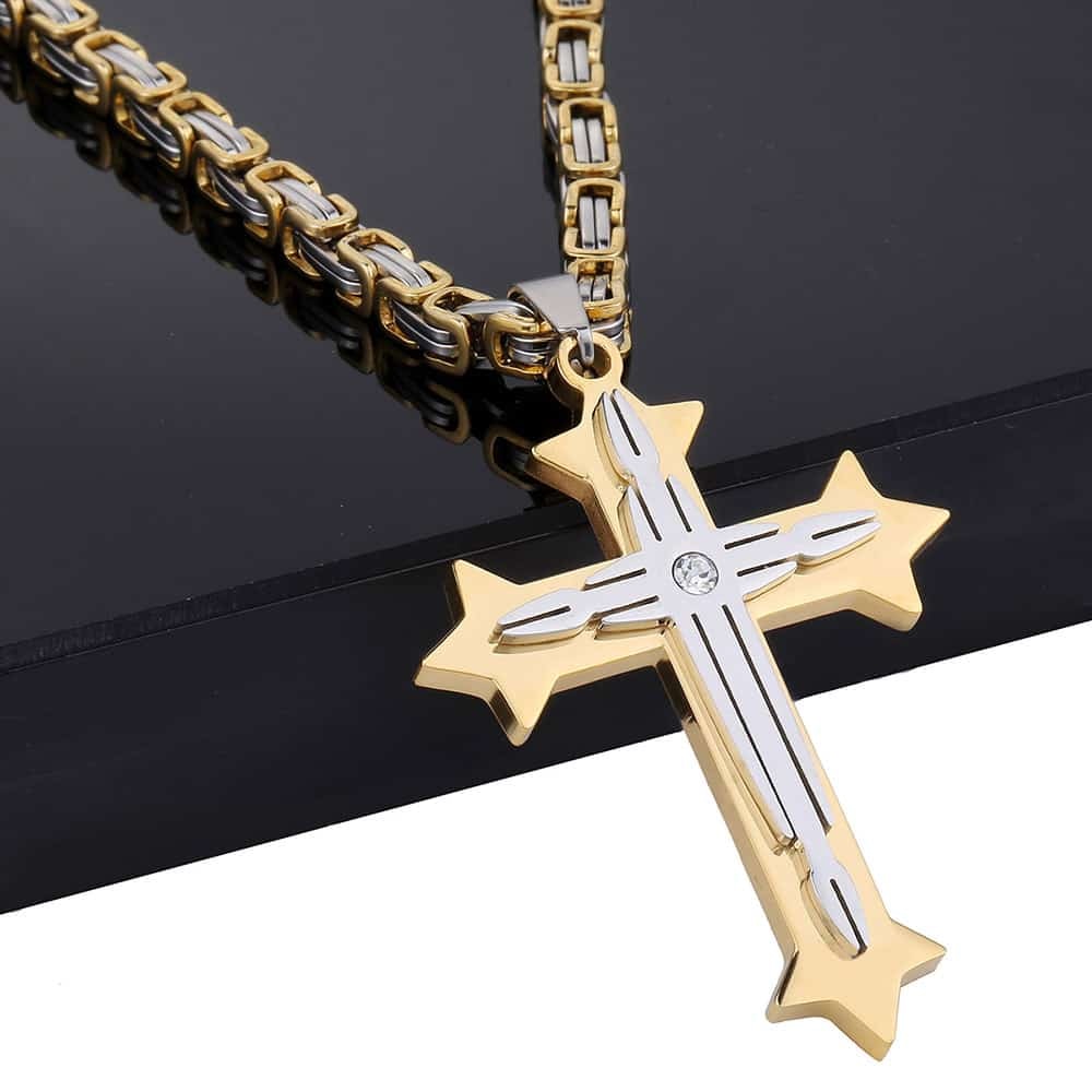 Cross Pendant Necklaces for Men Stainless Steel Gold Color Black Silver color B image 2