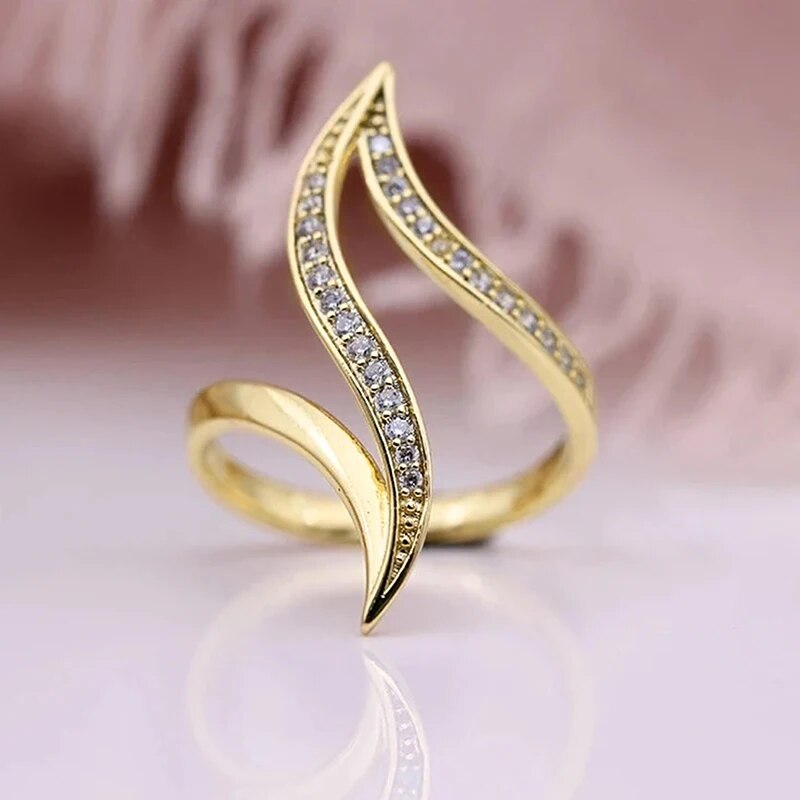 Huitan Hyperbole Marquise Shaped Gold Color Rings for Women Full Paved Dazzling image 3