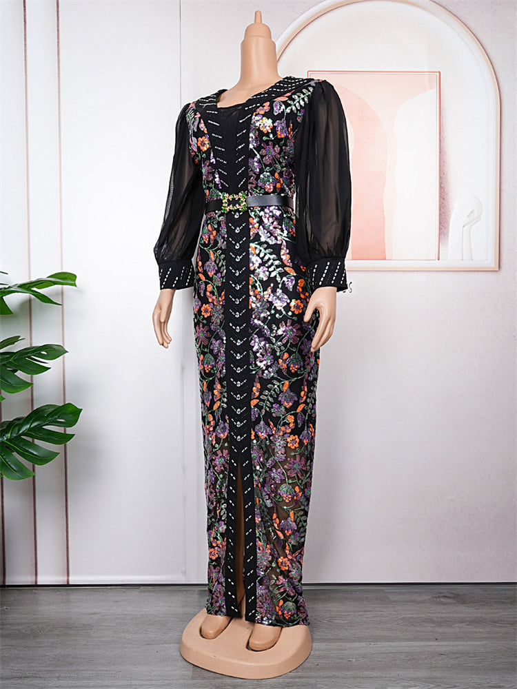 Turkey Dresses For Women African Designer 2024 Novelty Dashiki Sequin Maxi Robe image 2