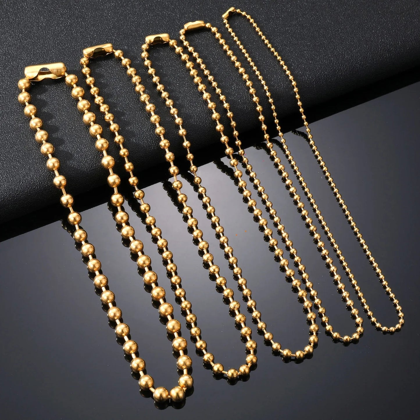 3/6/8mm Stainless Steel Ball Bead Necklaces For Women Men Gold/Silver Color Met image 1