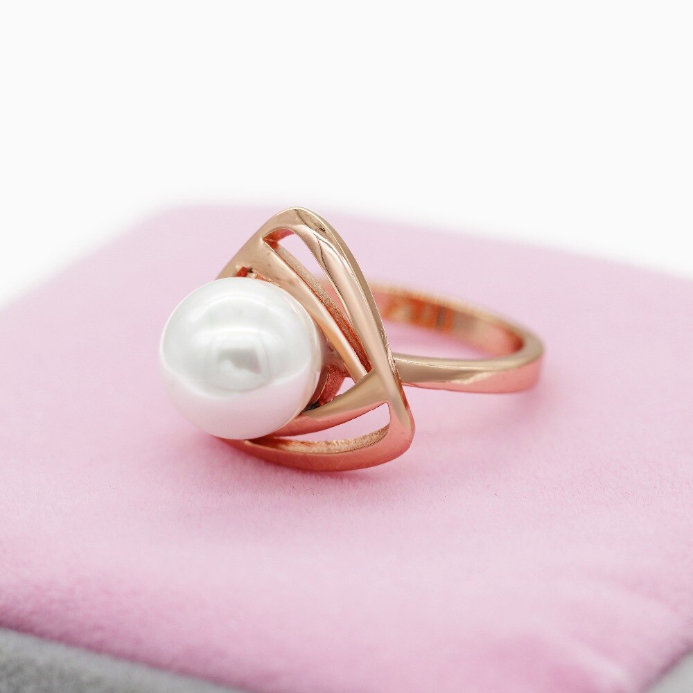 US STOCK Rings for Women Ring Female Simulated Pearl Jewelry Rose Gold Color image 5