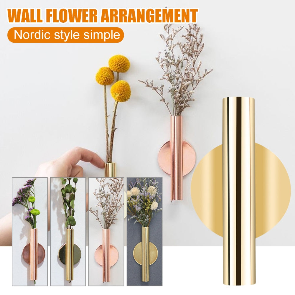 1Pcs Creative Rose Golden Stainless steel Vase Wall Holder Flowerpot Home Weddi image 1