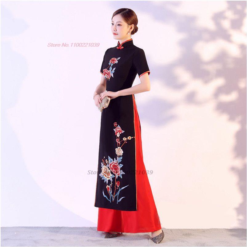 2024 traditional ao dai cheongsam elegant vietnam dress oriental dress+pants s image 2