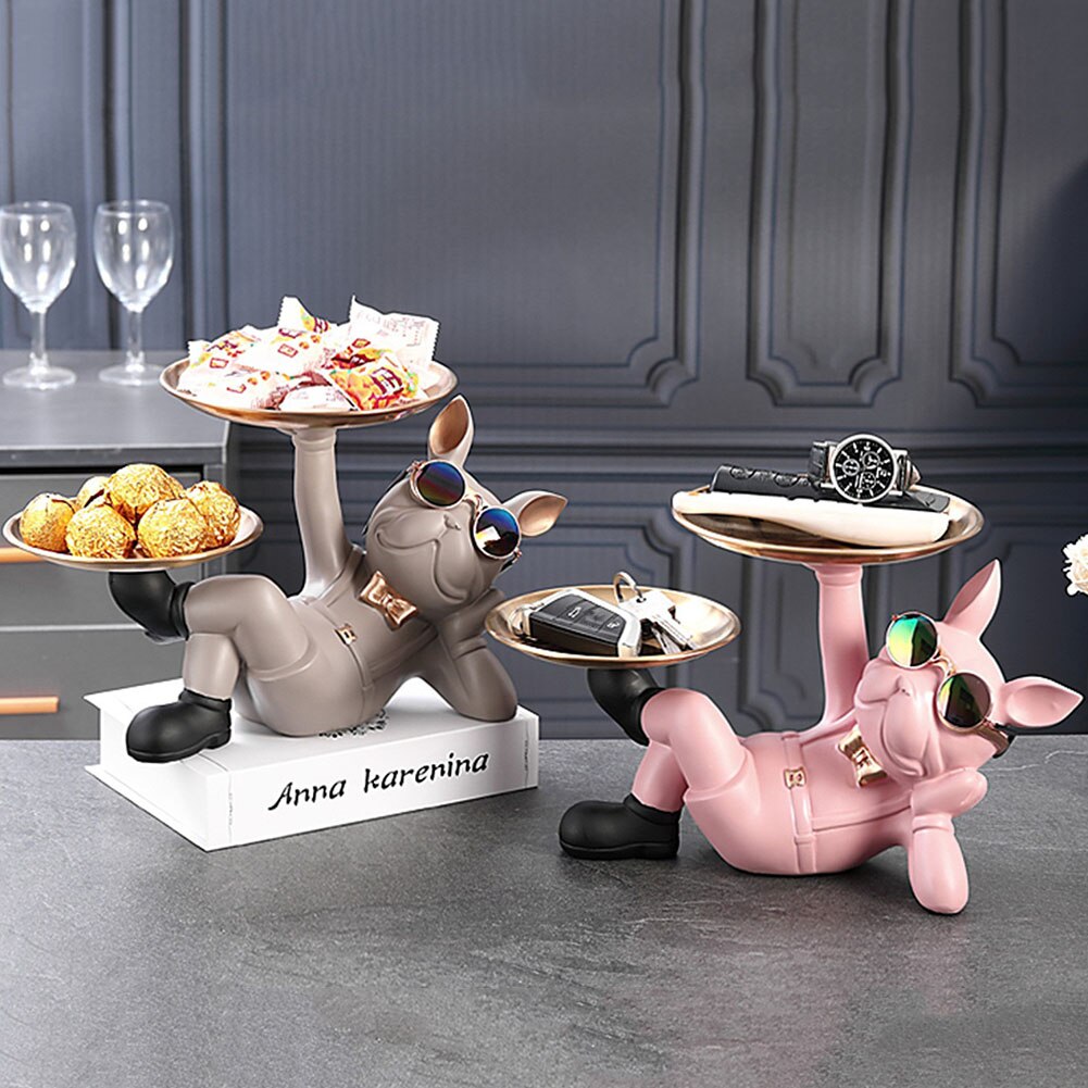 Resin Candy Storage Container Table Crafts with 2 Tray Lying French Bulldog image 9