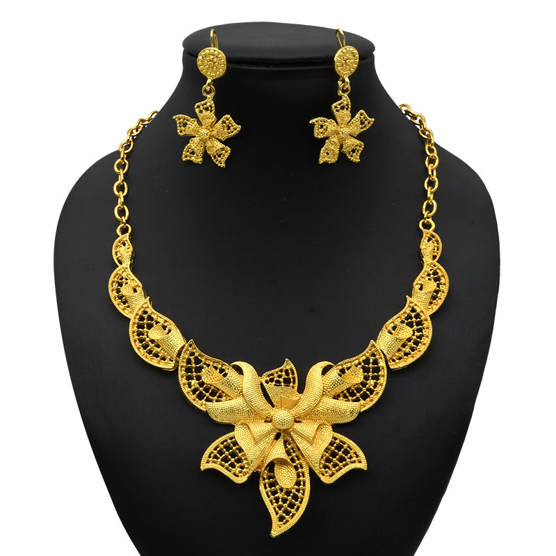 ANIID Luxury Indian Jewelry Sets for Women Party Dubai 24K Gold Color Necklace image 2