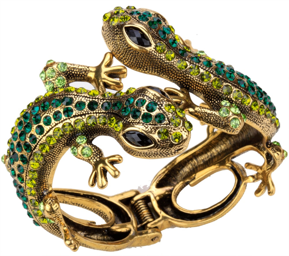 YACQ Gecko Bangle Bracelet Antique Gold Silver Color Animal Bling Crystal image 7
