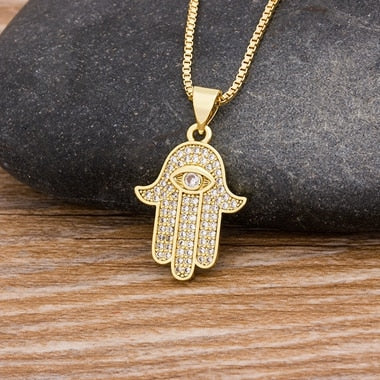 Hot Sale Women Men Hamsa Hand Necklace Gold Color Copper Zircon Evil Eye image 5