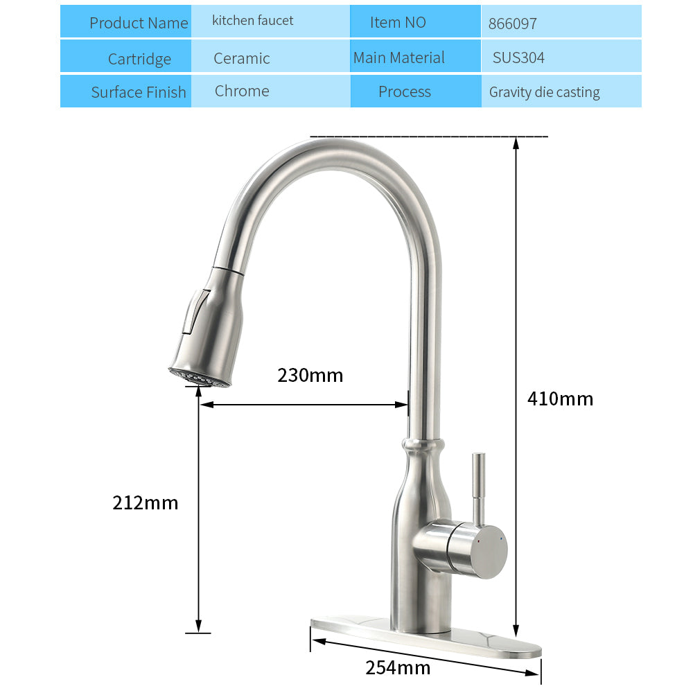 Kitchen Faucets 304 Single Handle Pull Out Kitchen Tap Single Hole Handle Swive image 5