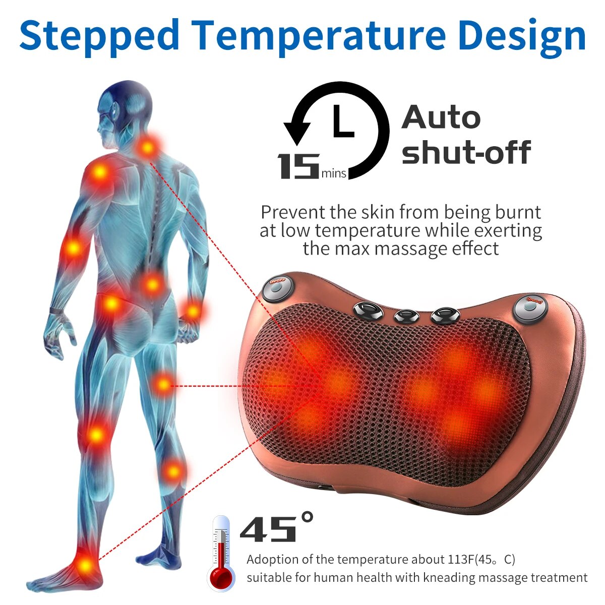 Head Massager Car Home Cervical Shiatsu Massage Neck Back Waist Body Electric M image 5