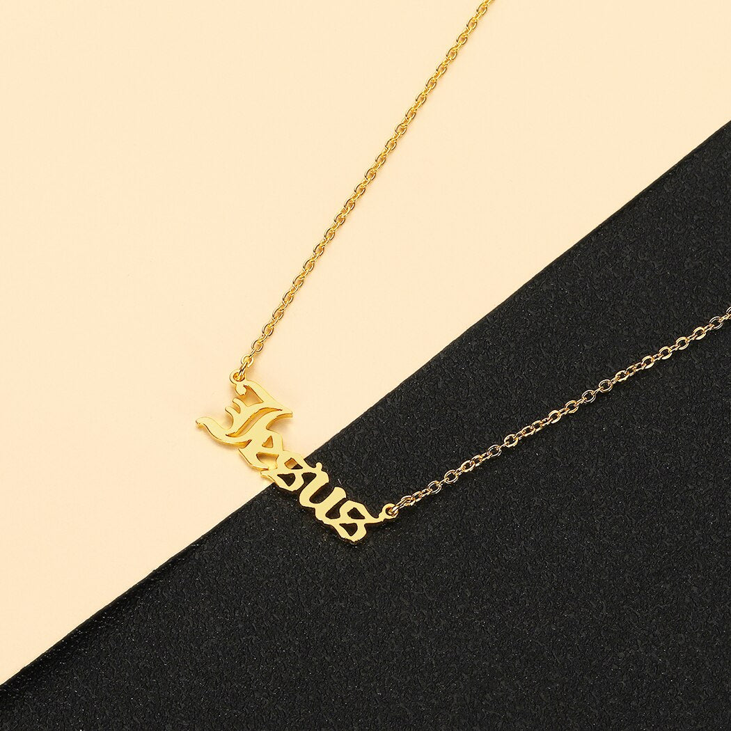 QIMING Christ Jesus Letter Necklace For Women Men Ankh Jewelry Gold Cross image 8
