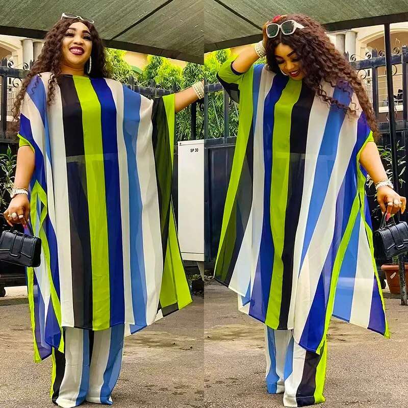 Plus Size Spring Autumn 2 Piece African Chiffon Clothes For Women Summer Party image 1