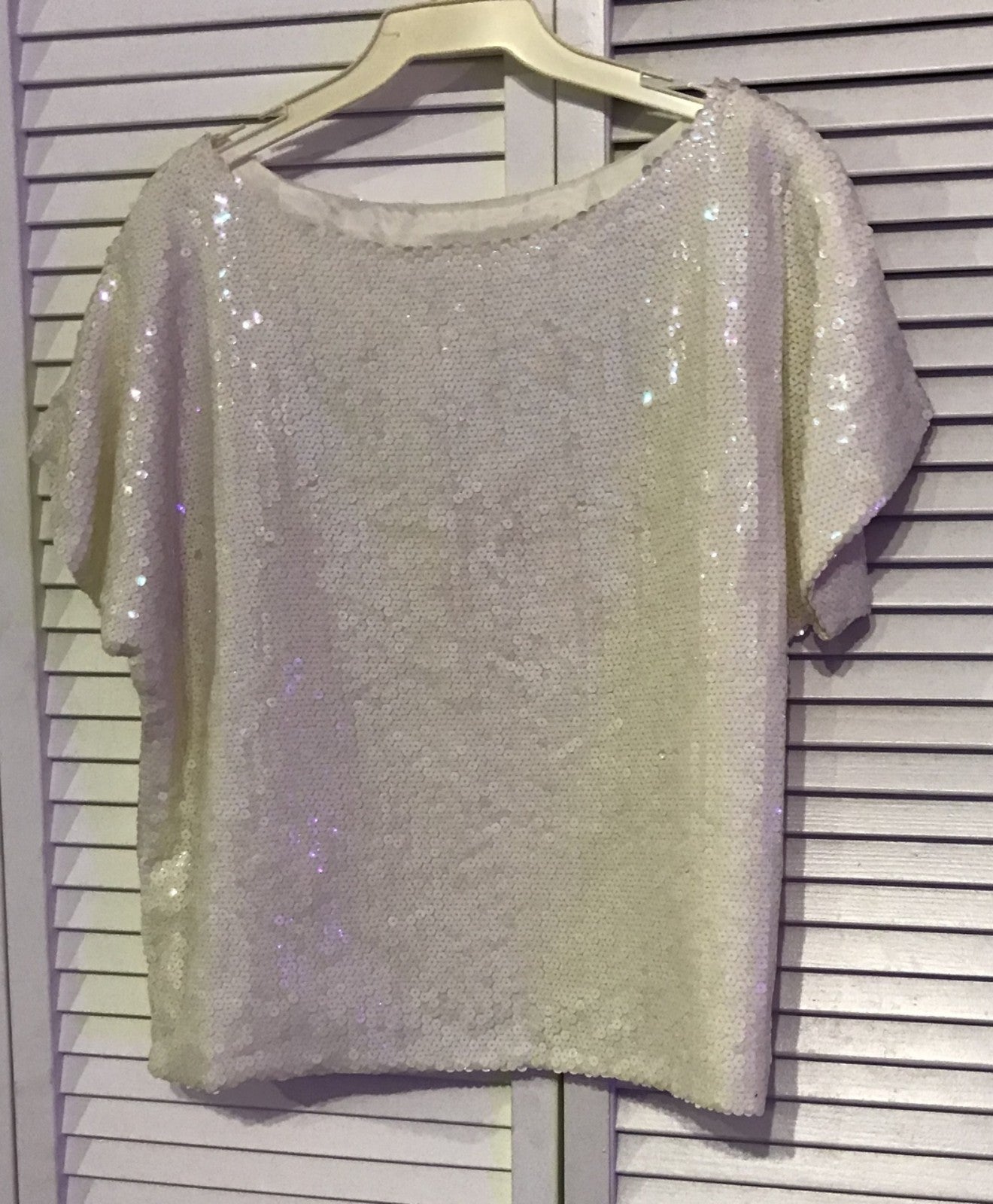 AM Top Sequin Ivory Cap Sleeve Lined Size 8 image 1