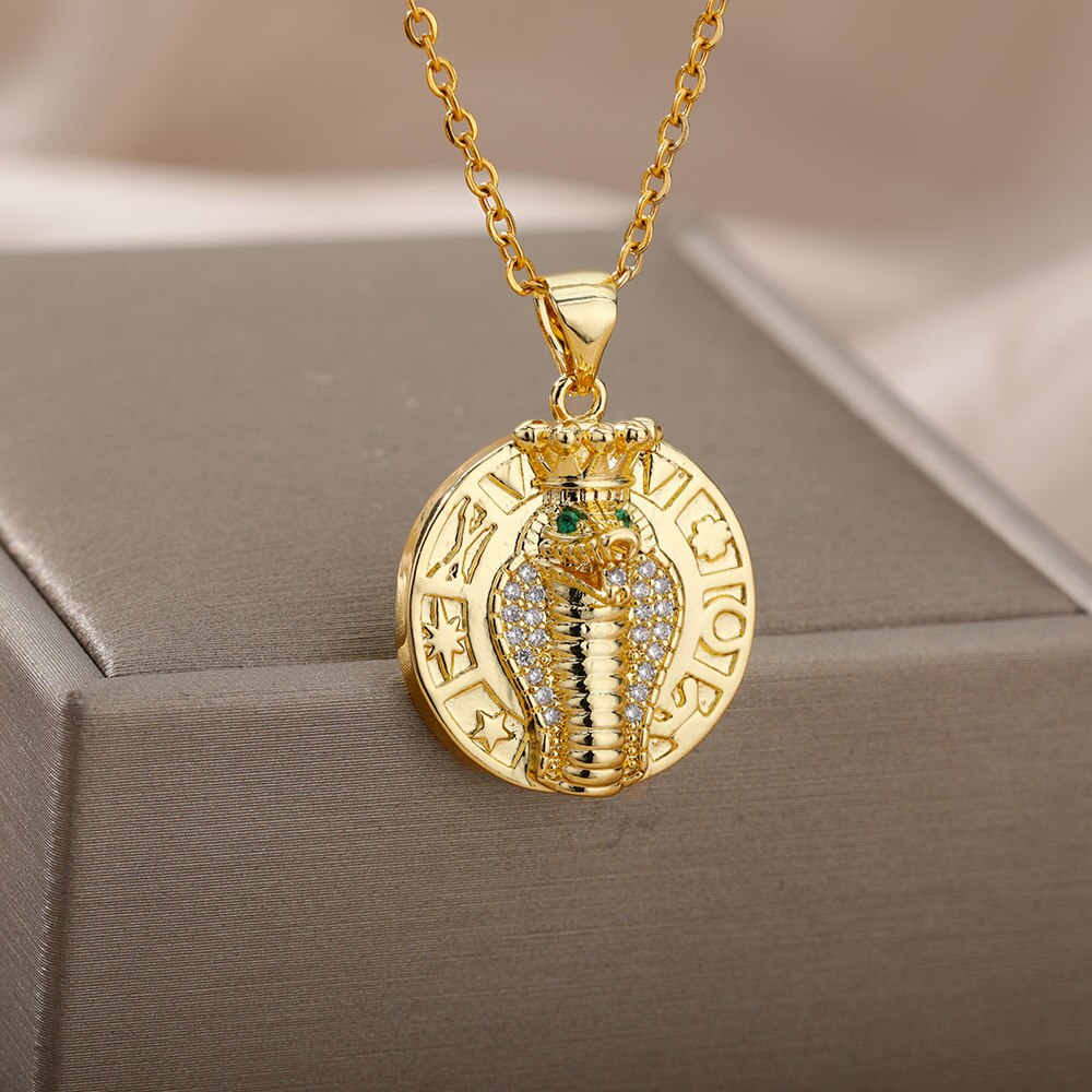 Vintage Punk Snake Pendant Necklace For Women Men Stainless Steel Gold image 2