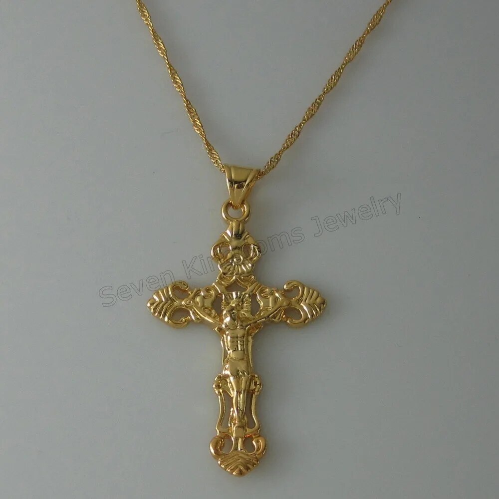 GOLD COLOR JESUS CROSS PENDANT Christ Redeemer christian catholic 18INCH or 24I image 7