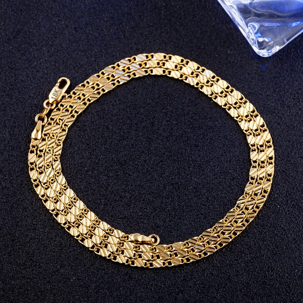 Fashion 18k Gold Necklace 2MM 16/18/20/22/24/26/28/30 Inch Side Chain Necklace image 3