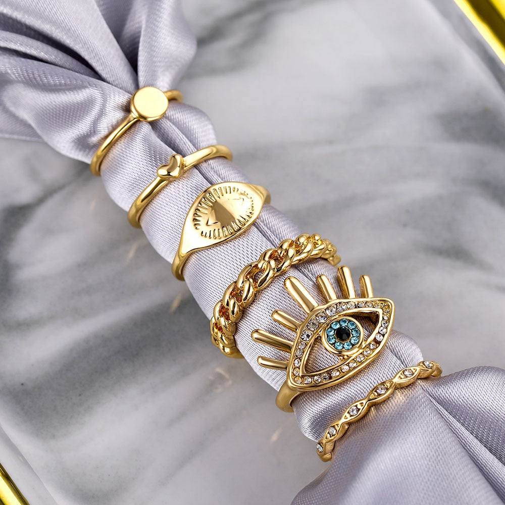 FNIO Bohemian Gold Color Chain Rings Set For Women Fashion Boho Coin Snake Moon image 7