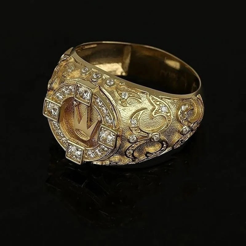 Classic Gold Color Rings for Men Gold Colors Inlaid with White Zircon Crown Pun image 2