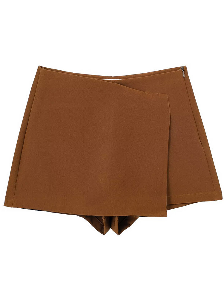 Willshela Women Fashion Solid Asymmetrical Side Zipper Skirts Shorts Vintage Hi image 10