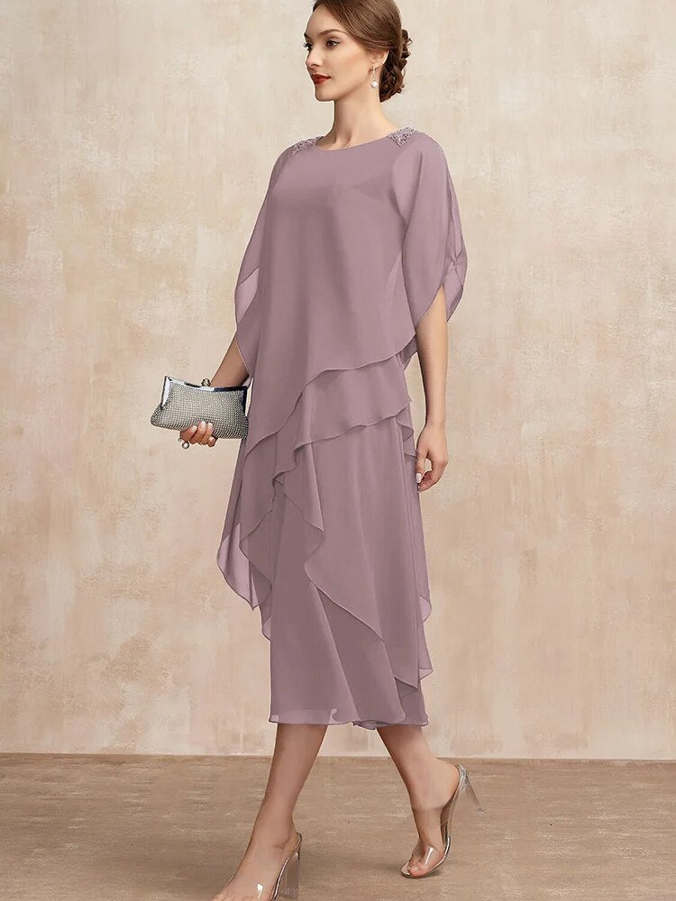 Women's Dress Summer Irregular Midi Dresses Ladies Elegant Mesh Sleeve Birthday image 1