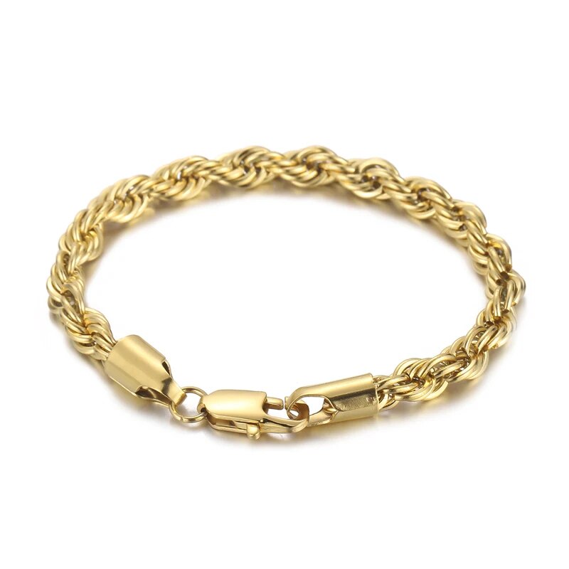 4/6/8mm Stainless Steel Bracelets For Men Women Gold Color Twisted Rope Link Ch image 4