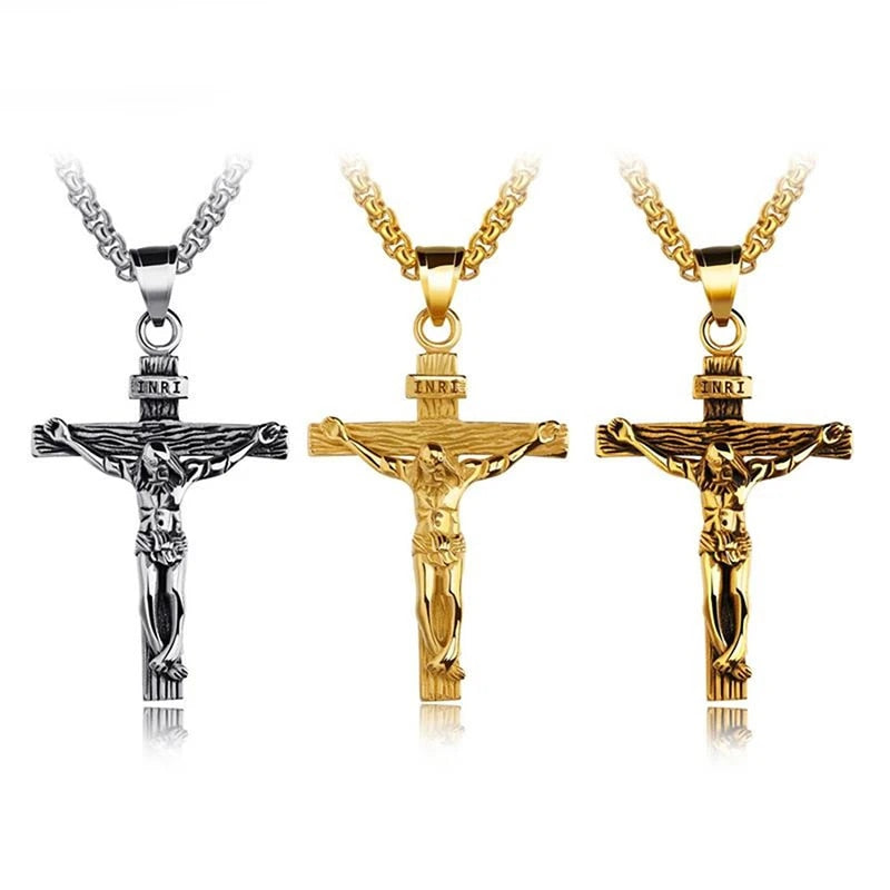 Fashion Crucifix Jesus Christ Men Jewelry Gold Brown Silver Color Metal Cross P image 12