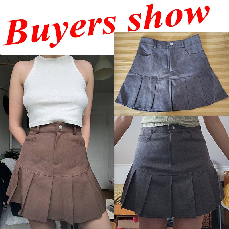Y2K Vintage High Waist Pleated Skirt Women College Style Uniforms Safety Pants image 8