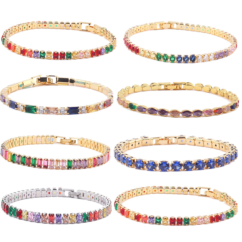 2022 New Rainbow Crystal Tennis Bracelets For Women Bracelet Set 18K Gold Silve image 3