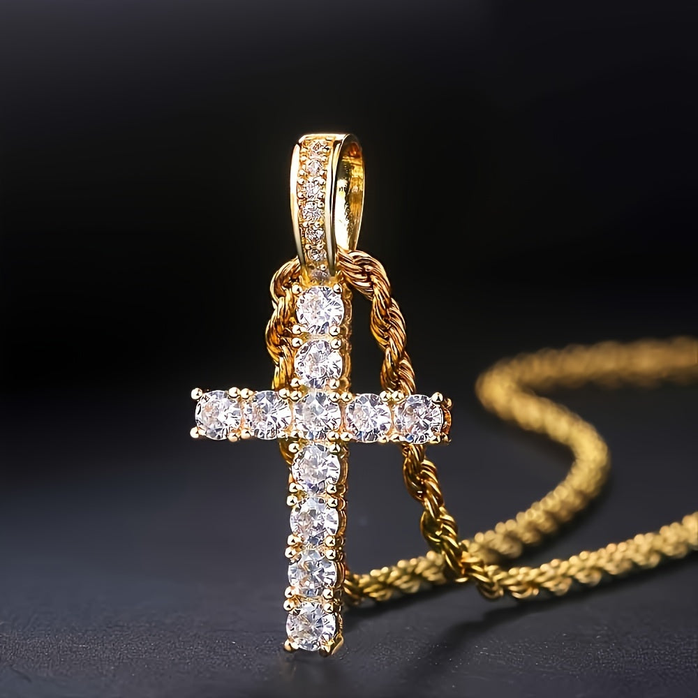 14K Gold Plated Hip Hop Cross Pendant Necklace for Women Male Iced Out Twisted image 4