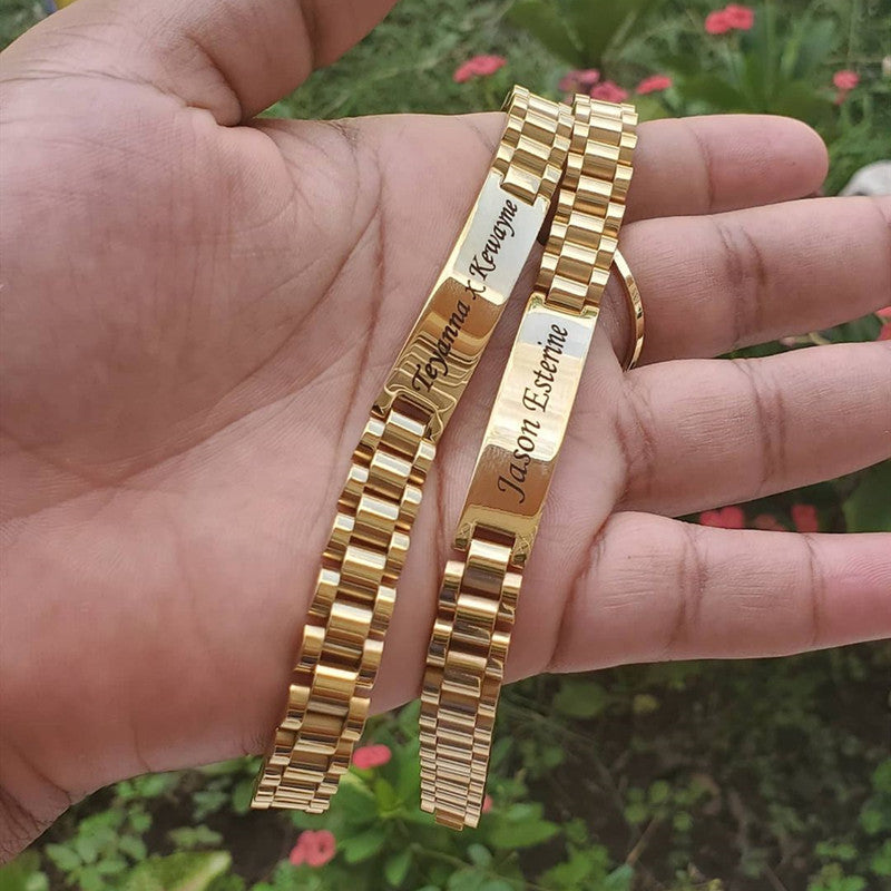 Customized Male Name Bracelet Stainless Steel Gold Color Punk Jewelry Personali image 1