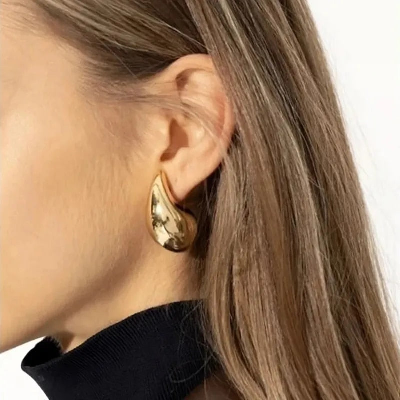 Vintage Gold Plated Chunky Dome Drop Earrings for Women Glossy Stainless Steel image 3