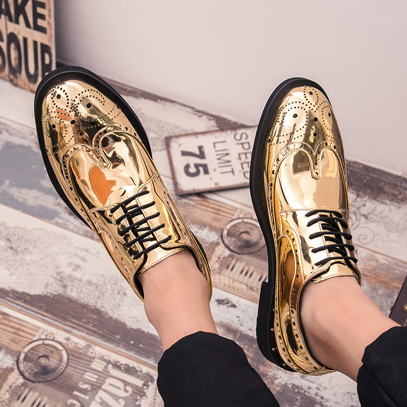 Brand Men Dress Shoes gold Glitter Men Formal Shoes Moccasins Italian Leather L image 6