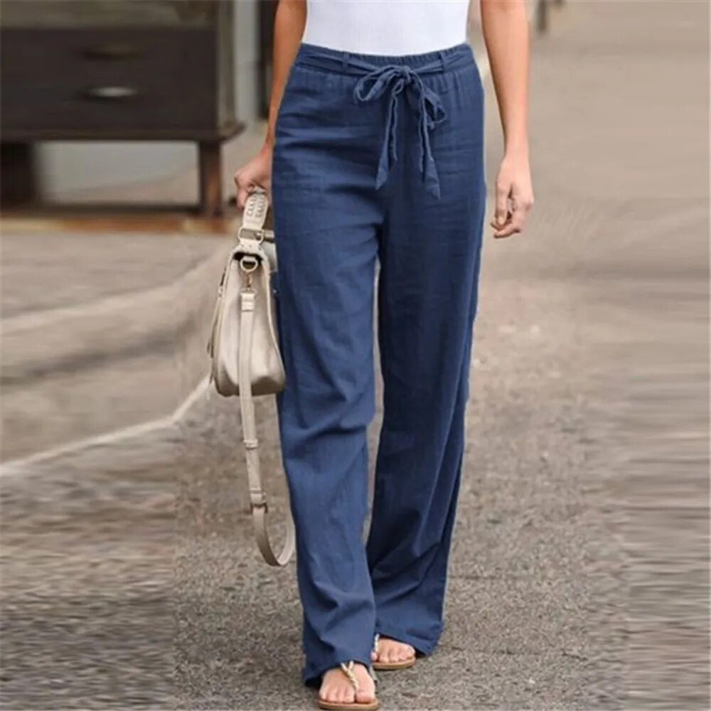 Women Cotton Linen Pants 2023 Summer Fashion Elastic Waist Loose Straight Pants image 11