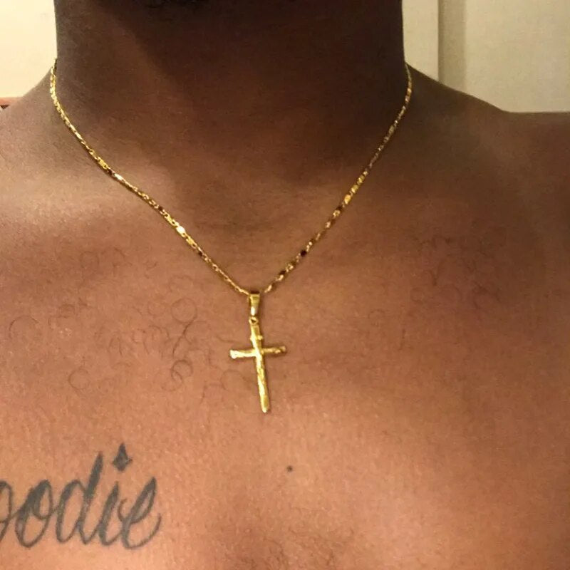 New 24K Gold Necklace Cross Pendant Gold Plated Necklace Men's & Women's Jewelr image 1