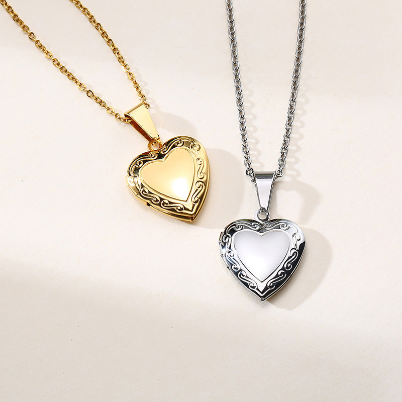 Fashion Heart Locket Necklaces for Women Lady Jewelry Gold and Silver Color Per image 6
