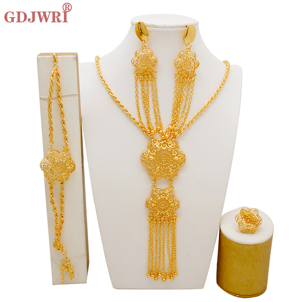 Arabic Dubai Jewelry Set for Women Earrings Ethiopian African Long Chain Gold C image 5