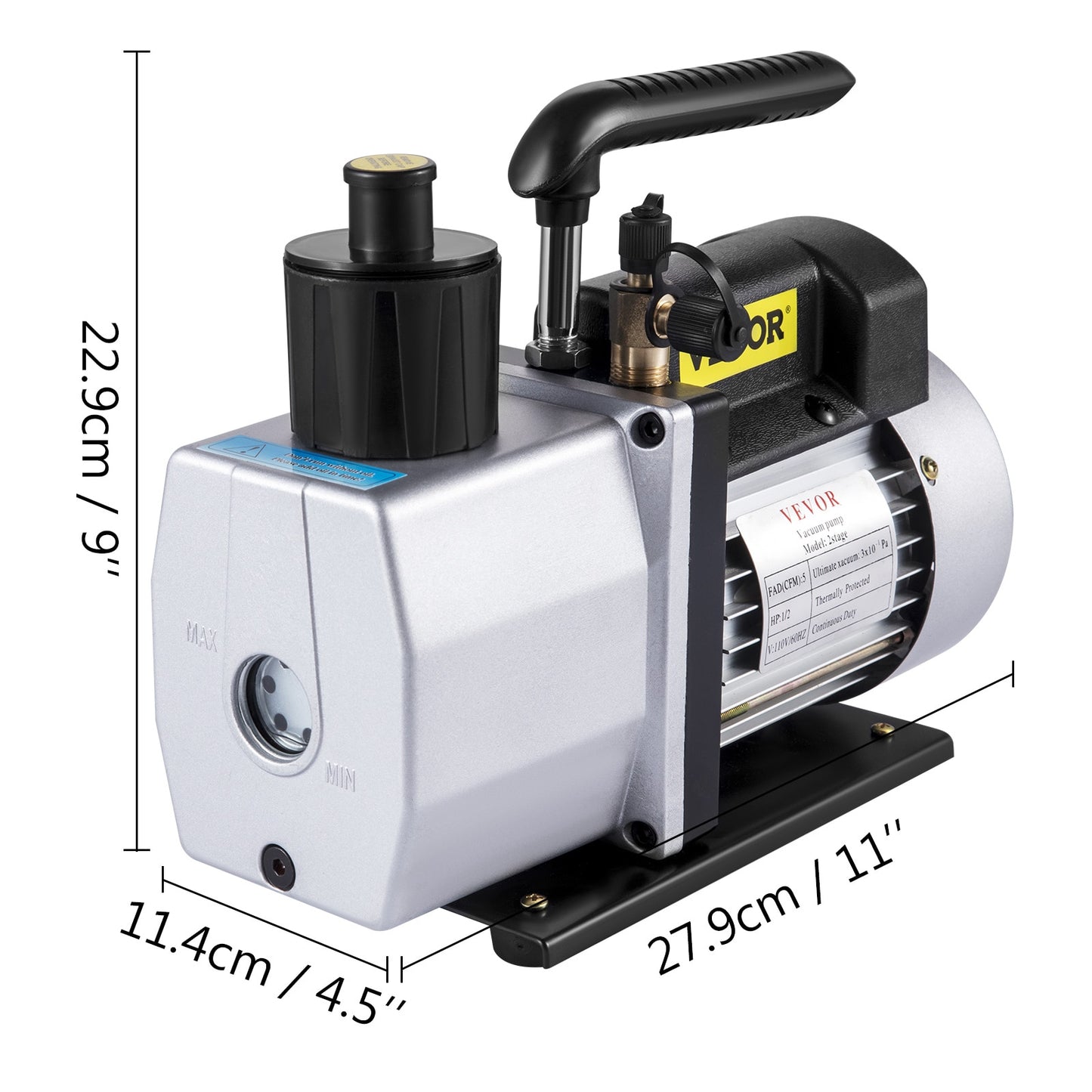 VEVOR 5CFM 1/2 HP Double Stage HVAC Refrigerant Vacuum Pump 120V Portable Refri image 4