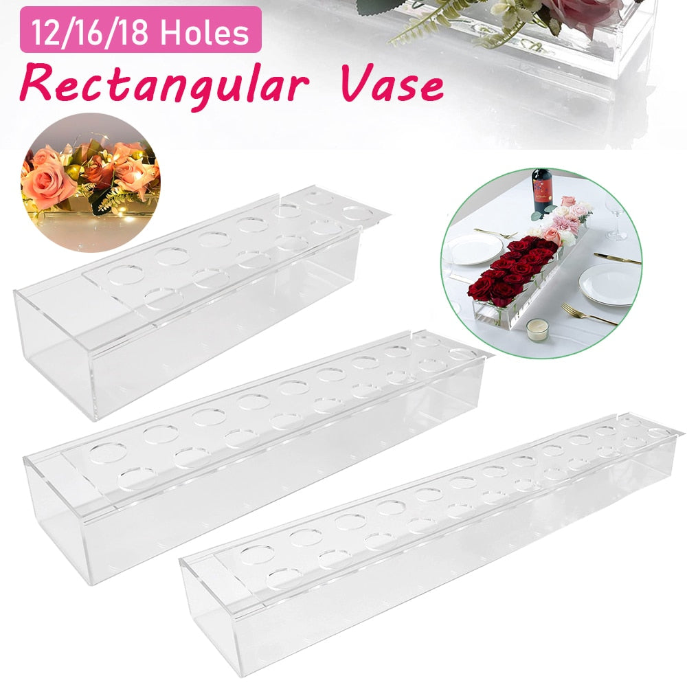 Transparent Acrylic Long Flower Vase Clear Rectangular Vase For Dining Table Ho image 0