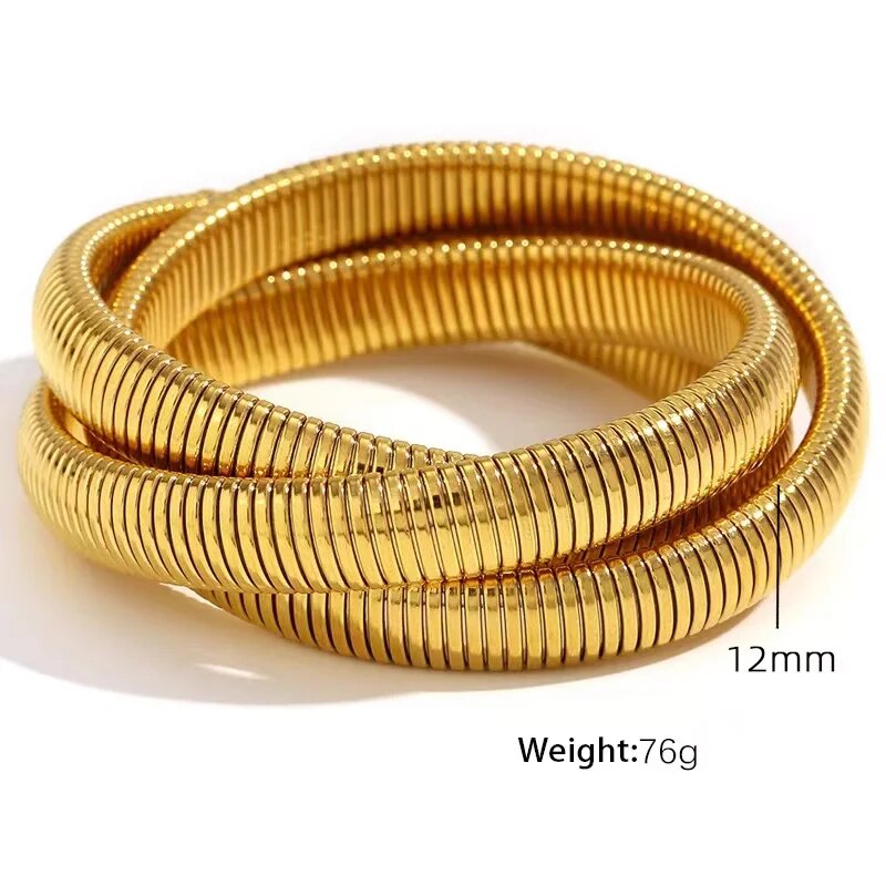 18k Gold Plated Stainless Steel Snake Twist Elastic Bracelets for Women Punk Fa image 10