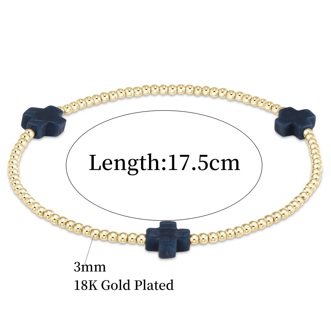 Vlen Stackable Cross Bracelet Christian Jewelry Gold Color 18 K Ball Beads Brac image 1