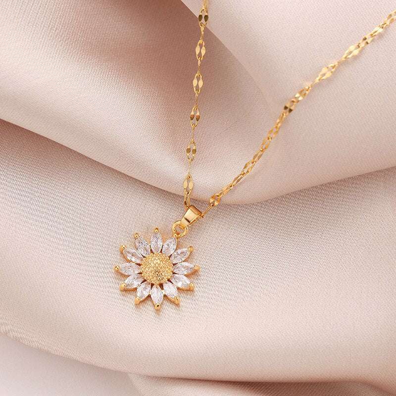 1PCS Gold-color Necklace Ladies Light Luxury Style Flower Pendant Inlaid Zircon image 0