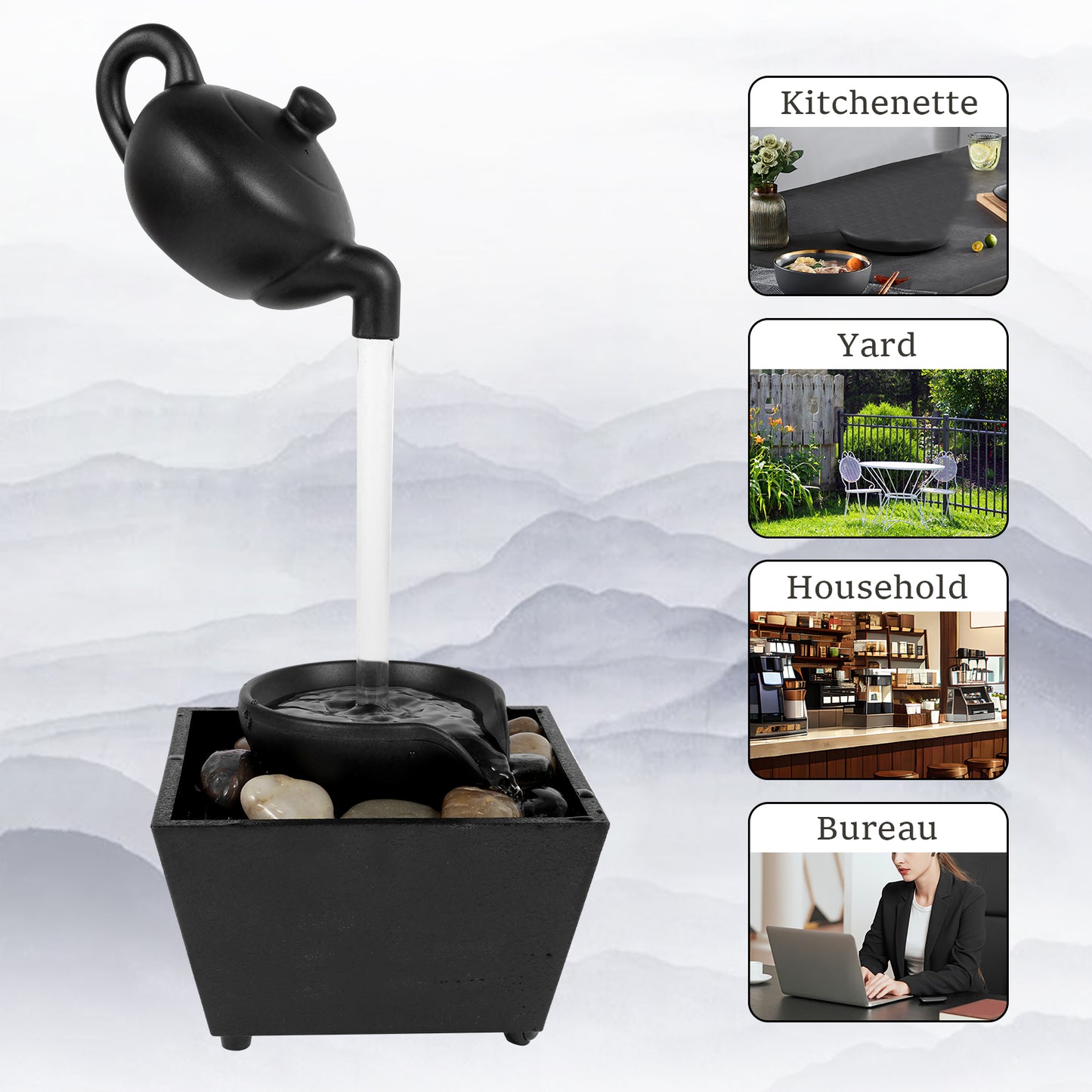 Tabletop Fountain Meditation Water Fountain With Light And Pebble Small Waterfa image 10