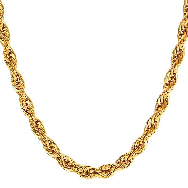 U7 Thick Stainless Steel Twisted Rope Chain Necklace For Men Gold Color Hippie image 1