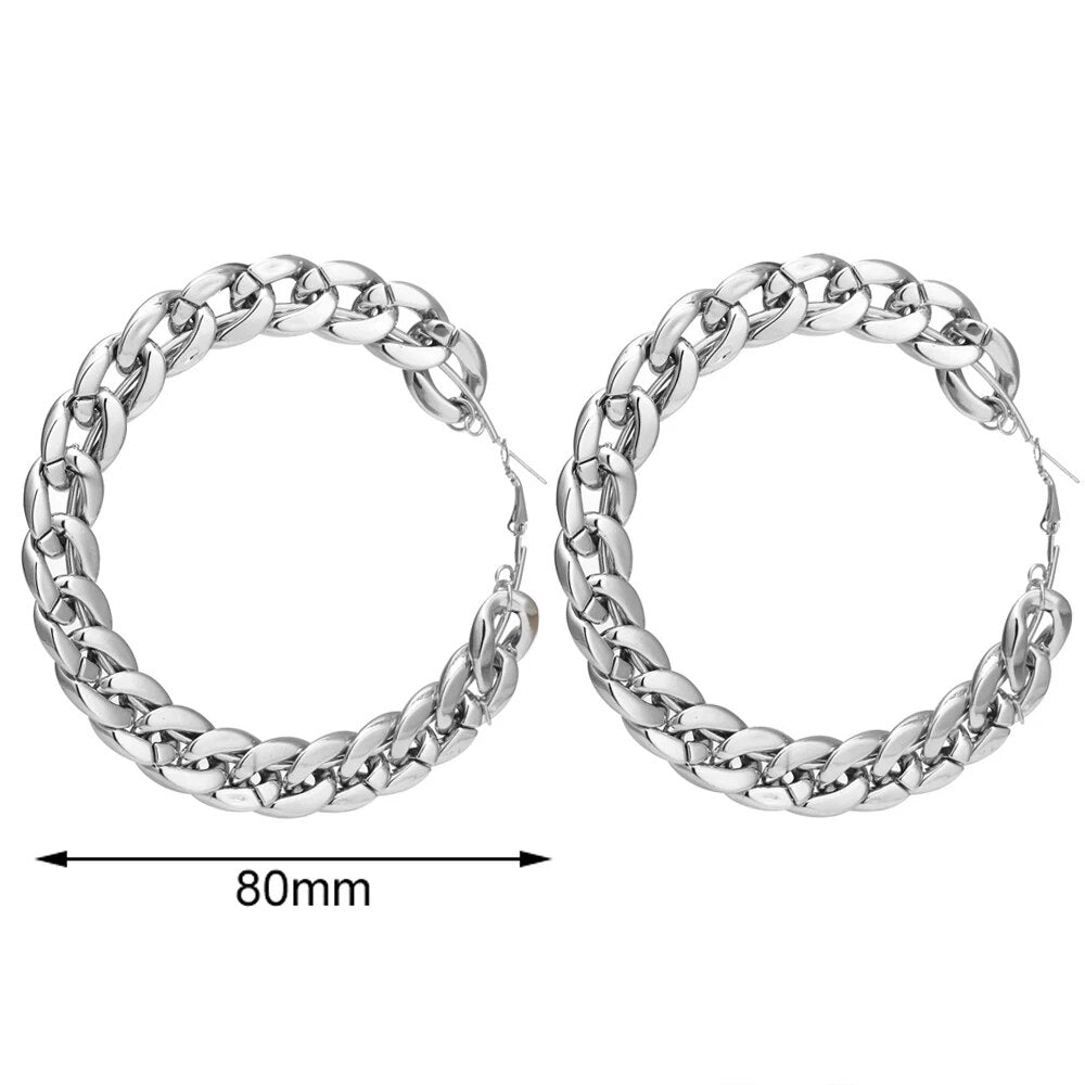 FNIO Statement Gold Color Big Bamboo Circle Hoop Earrings For Women Hip Hop Ear image 27