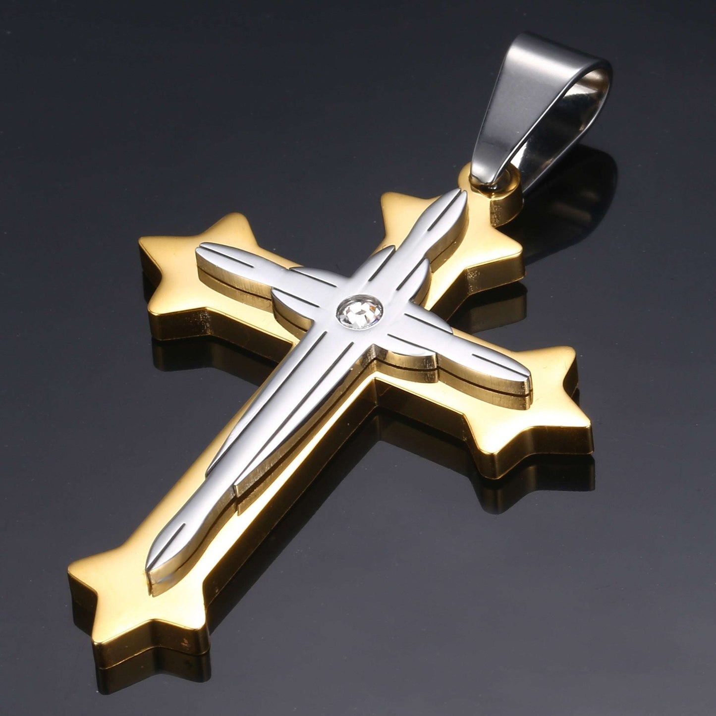 Gold Silver Color Cross Pendant Necklace For Men Stainless Steel Pendant Neckl image 2